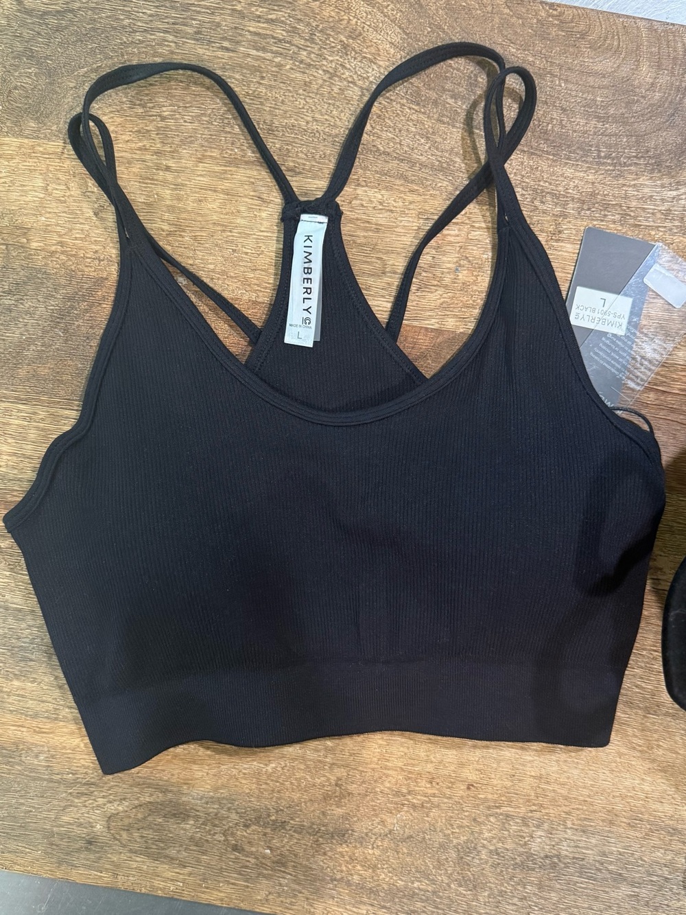 Kimberly V Black Strappy Ribbed Crop Bralette